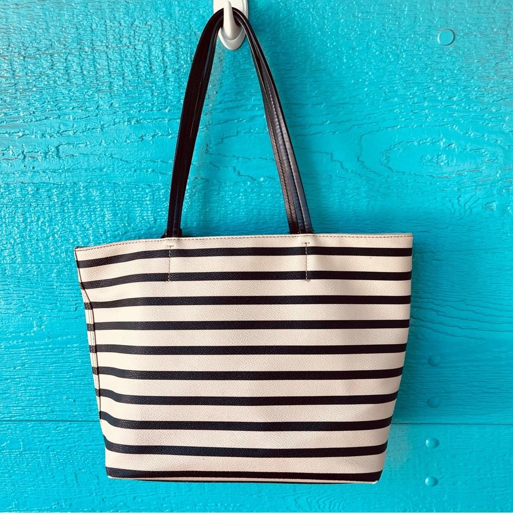 Kate Spade New York Hyde Lane Riley Stripe Tote Bag BLACK BEIGE TAN - Picture 10 of 12